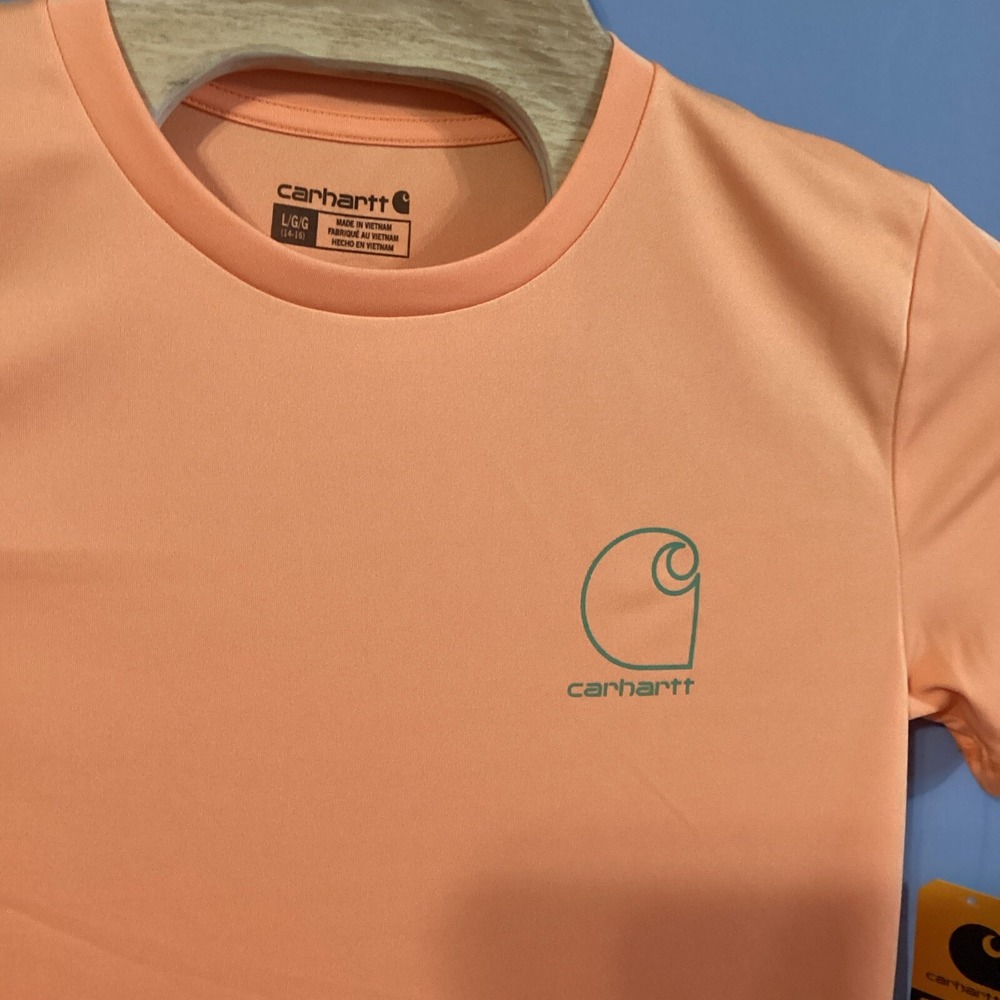 Carhartt Boys Force Sun Defender T-Shirt Tangerine Orange UPF 50+ Size L 14/16 - Picture 3 of 7